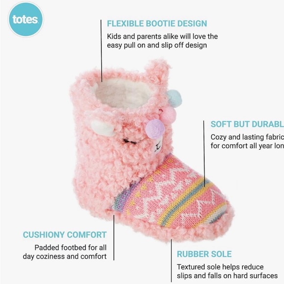 New Girls Totes Pink Llama Fuzzy Warm Slipper Boots Size XL 13-1 Kids - Picture 2 of 4
